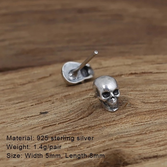 MENS 925 METAL SKULL STUD EARRINGS - Picture 6 of 7
